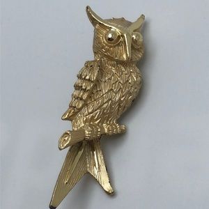 VTG Owl Two-tone gold textured Brooch Pin on branch